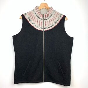 Woolrich Wool Vest Winter Christmas Fair Isle Sz Large Black Gray Lambswool Wool